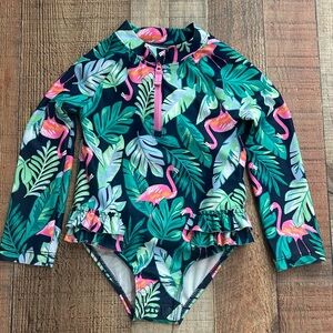 Carter’s Baby Girl Swimsuit 24M Long Sleeve One Piece Rash Guard Flamingo Ruffle
